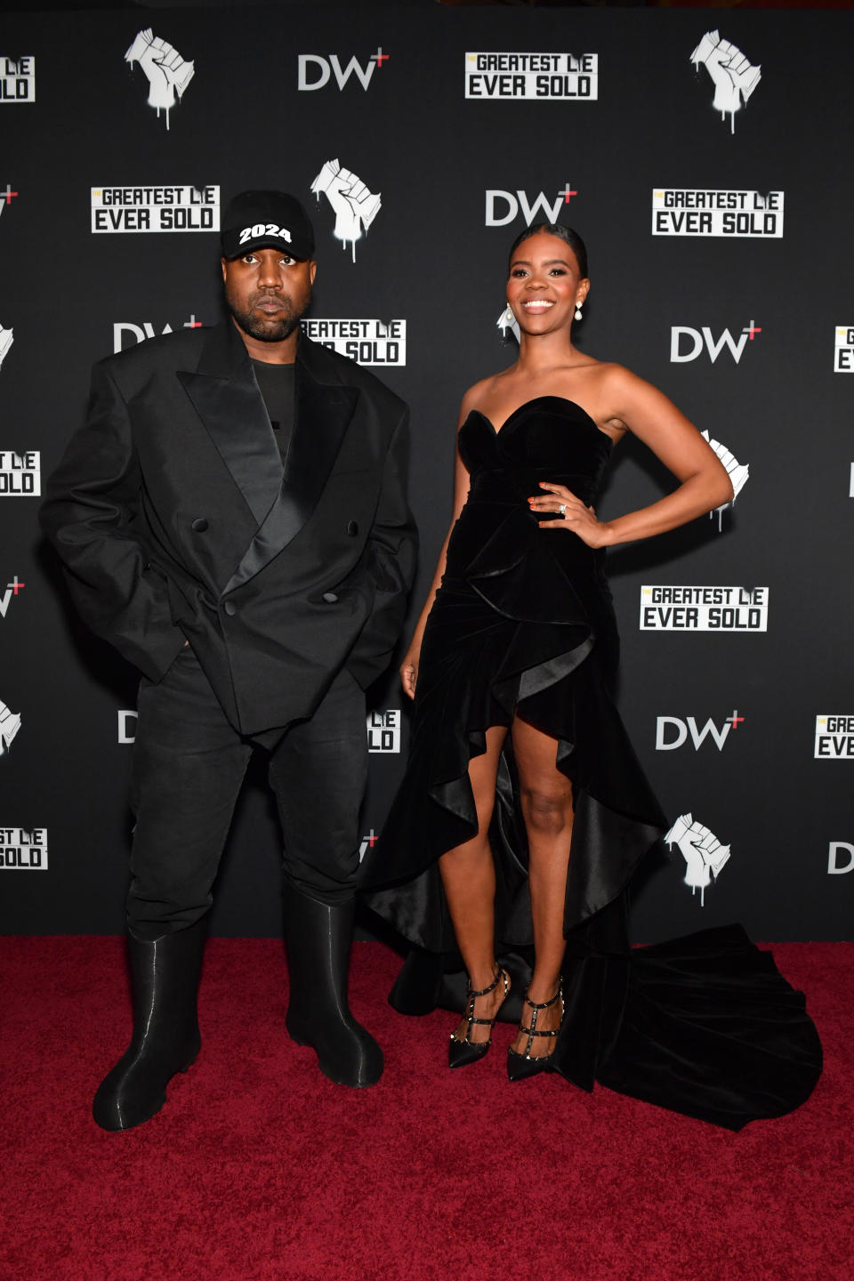 American rapper Kanye West and conservative pundit Candace Owens wearing black on the red carpet in Nashville, TN.
