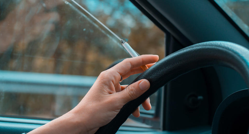 An officer pulled over an unlicensed Melbourne teen driver caught smoking with a child in the back of the car. Source: AAP