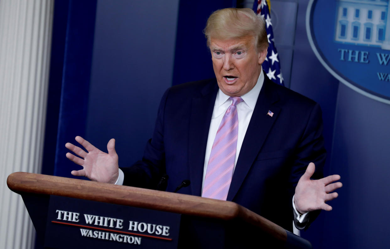 President Trump at the coronavirus response daily briefing at the White House