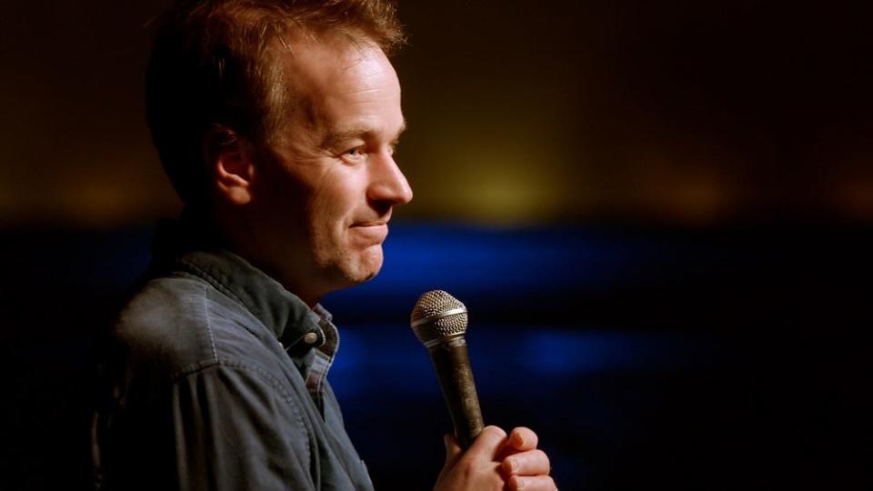 Mike Birbiglia working on his routine in the Seth Meyers-produced documentary "Good One: A Show About Jokes."