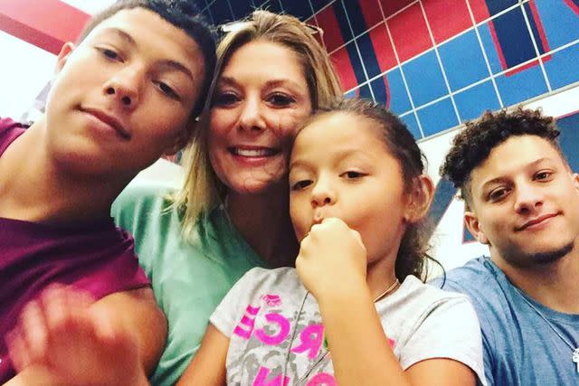 <p>Randi Mahomes/Instagram</p> Randi, Patrick, and Jackson Mahomes, Mia Randall