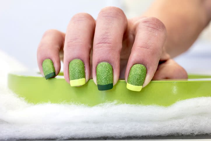 st patricks day inspired nail art with an all green french manicure