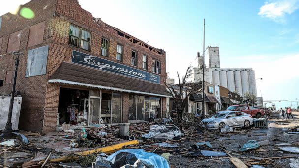 PHOTO: Buildings and vehicles damaged after a tornado struck Perryton, Texas, June 15, 2023. (David Erickson/AP)