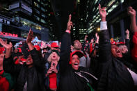 TORONTO, ON- JUNE 13 - Toronto fans watch, worry and celebrate at Jurassic park as the Toronto Raptors beat the Golden State Warriors in game six to win the NBA Championship at Oracle Arena in Oakland outside at Scotiabank Arena in Toronto. June 13, 2019. (Steve Russell/Toronto Star via Getty Images)