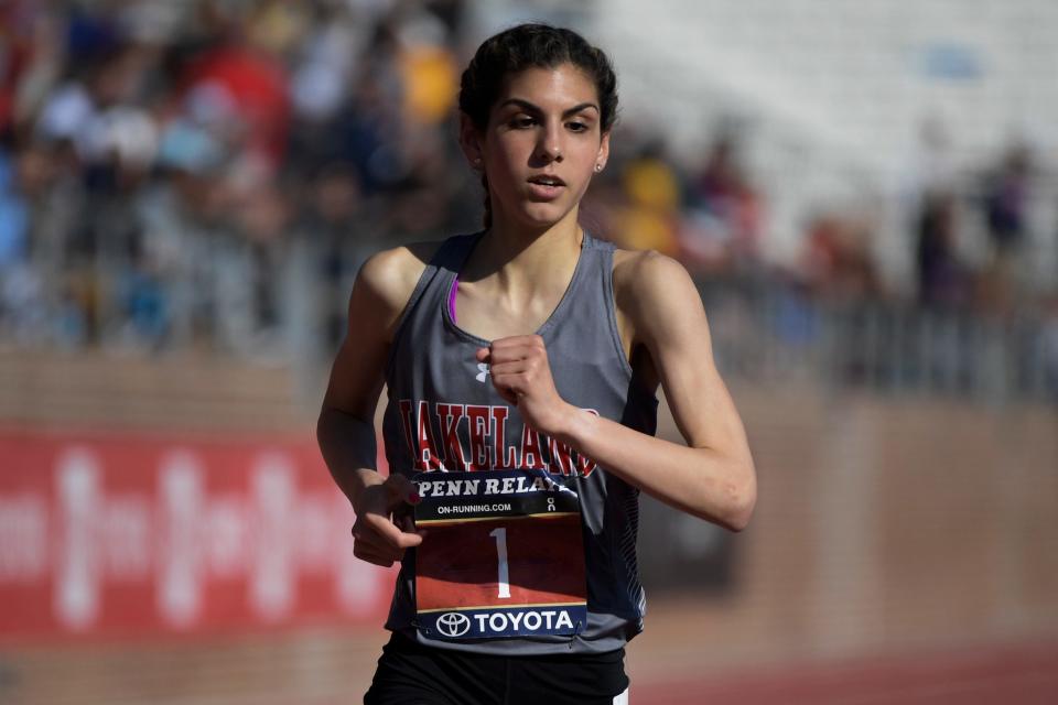 Lakewood Regional's Angelina Perez competes in the High School Girls' 3000m Championship Thursday, April 28, 2022 at the Penn Relays in Philadelphia, Pa. Perez placed first with a time of 9:18.11.