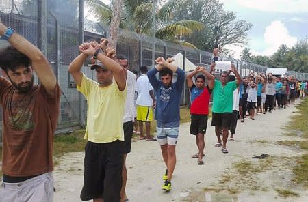 An undated image released November 13, 2017 shows detainees staging a protest inside the compound at the Manus Island detention centre in Papua New Guinea. Refugee Action Coalition/Handout via REUTERS