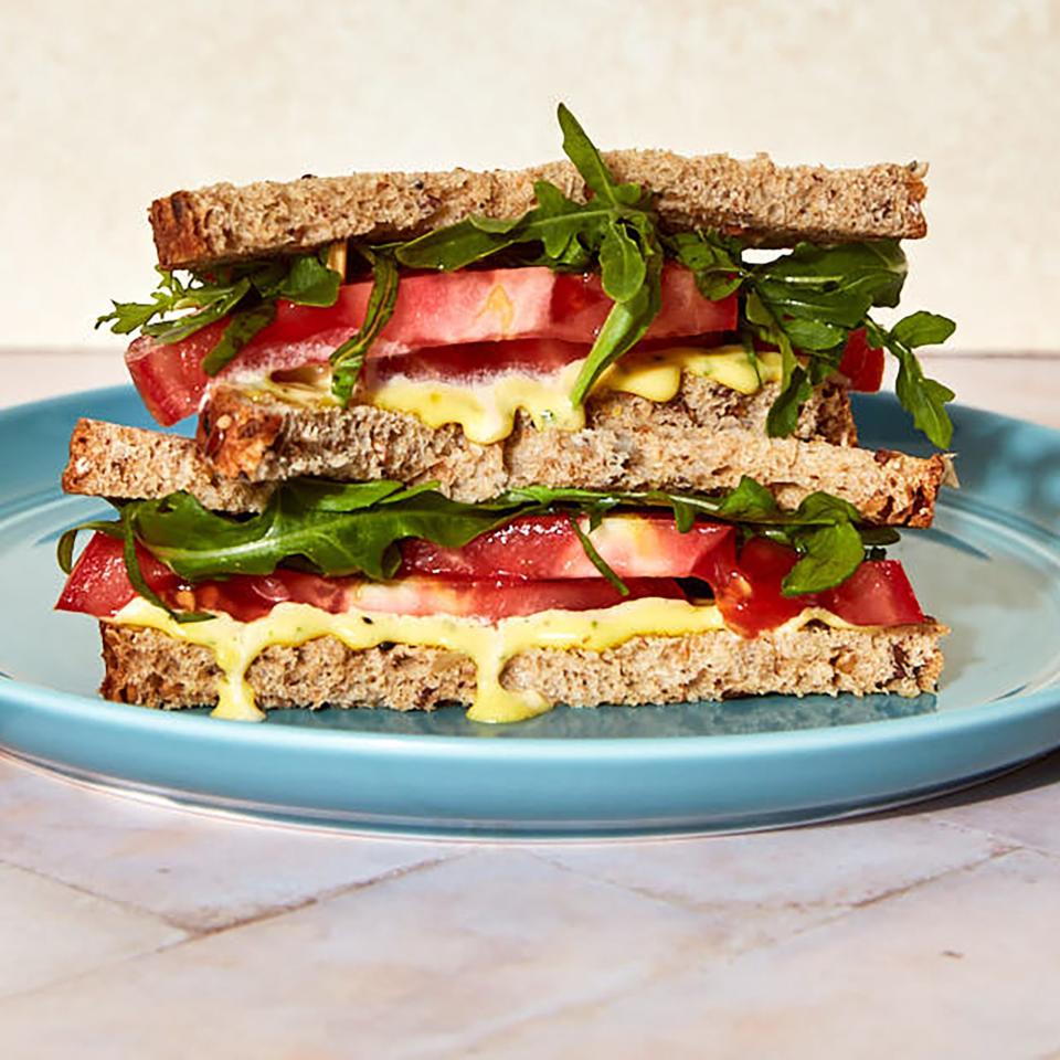 Tomato Sandwiches with Roasted Garlic & Basil Aioli