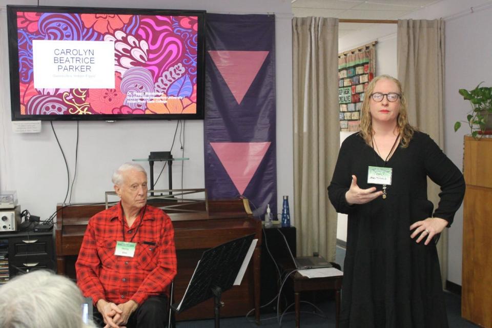 Historian Peggy Macdonald, Ph.D., gives a presentation titled “Carolyn Beatrice Parker: Gainesville's own hidden figure.”
(Photo: Photo by Voleer Thomas/For The Guardian)