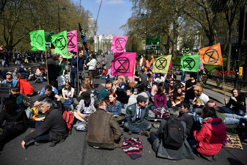 Protesters near Marble Arch in London (AFP via Getty Images)