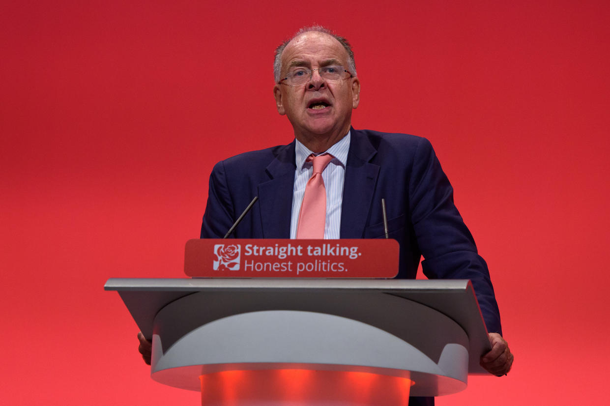 BRIGHTON, ENGLAND - SEPTEMBER 30:  Lord Falconer Shadow Secretary of State for Justice speaks to delegates during a session titled "Stronger, Safer Communities" during the final day of the Labour Party Autumn Conference on September 30, 2015 in Brighton, England. On the final day of the four day annual Labour Party Conference delegates will debate an emergency motion on Syria and discuss matters relating to healthcare and education.  (Photo by Ben Pruchnie/Getty Images)