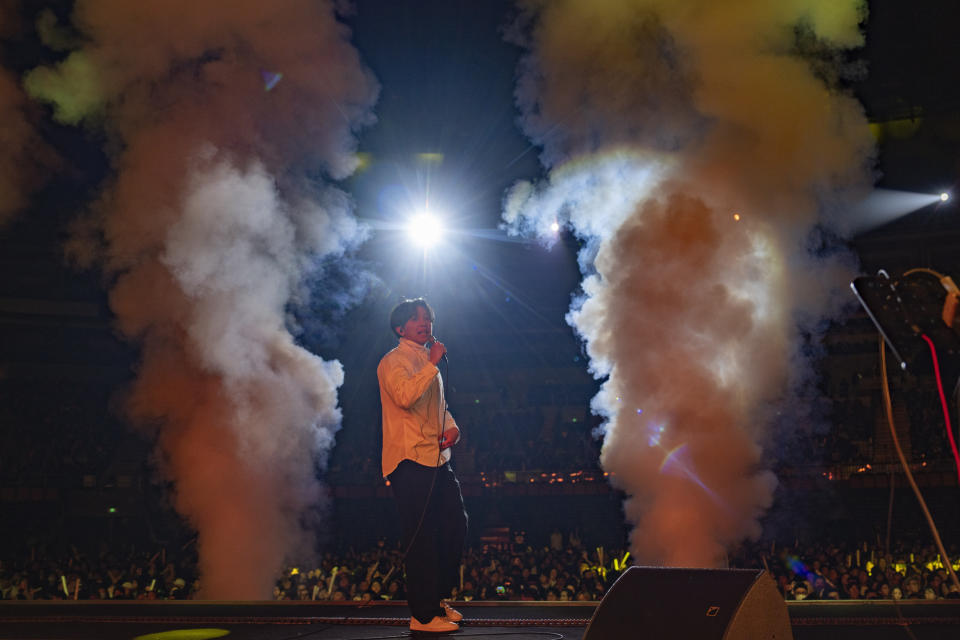 Chinese rapper Shixin Wenyue, performs at a concert in Chengdu in southwestern China's Sichuan province, Saturday, March 16, 2024. China's rap industry is flourishing, after a pause in 2018 that left many wondering if it'd be banned by the country's powerful censors. By staying clear of the government's red lines, the genre's explosive growth is able to continue. (AP Photo/Ng Han Guan)
