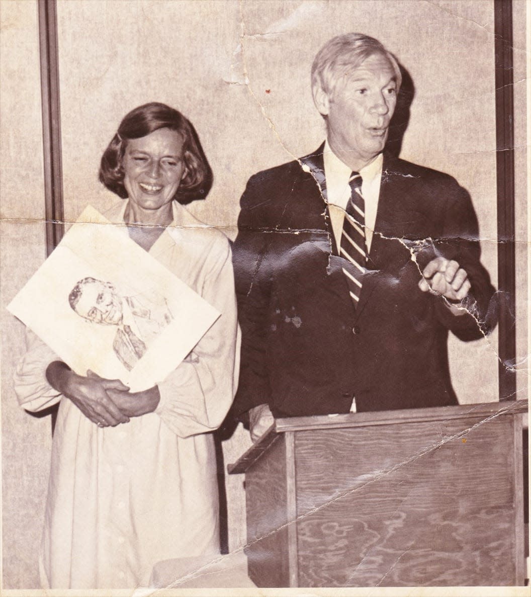 Betty and husband, the late Herald publisher Sam D. Kennedy, are pictured at a Tennessee Press Association Convention in 1979 when Mr. Kennedy was named president of the Tennessee Press Association. Mrs. Kennedy holds a picture of her late father, John W. Finney, who, like Kennedy, was president of the association, publisher and owner of the Herald and named to the Newspaper Hall of Fame.