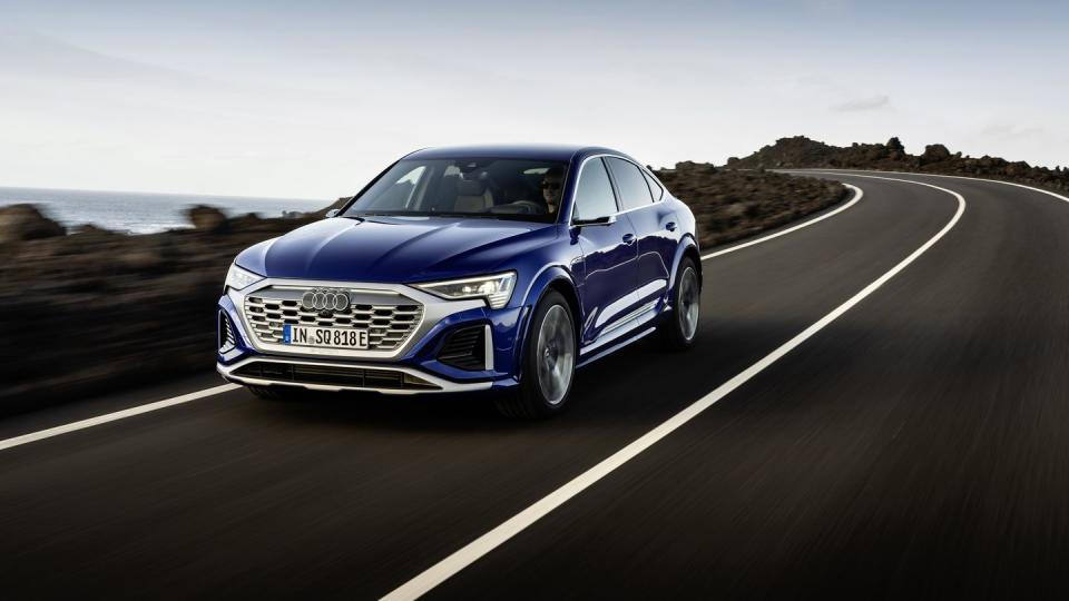 2024 audi sq8 etron in blue on coastal road