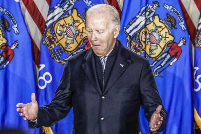 President Joe Biden arrives to speak at the Wisconsin Black Chamber of Commerce in Milwaukee, Wisconsin on Wednesday. Photo by Tannen Maury/UPI