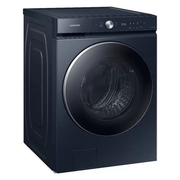 A black Samsung front load washer