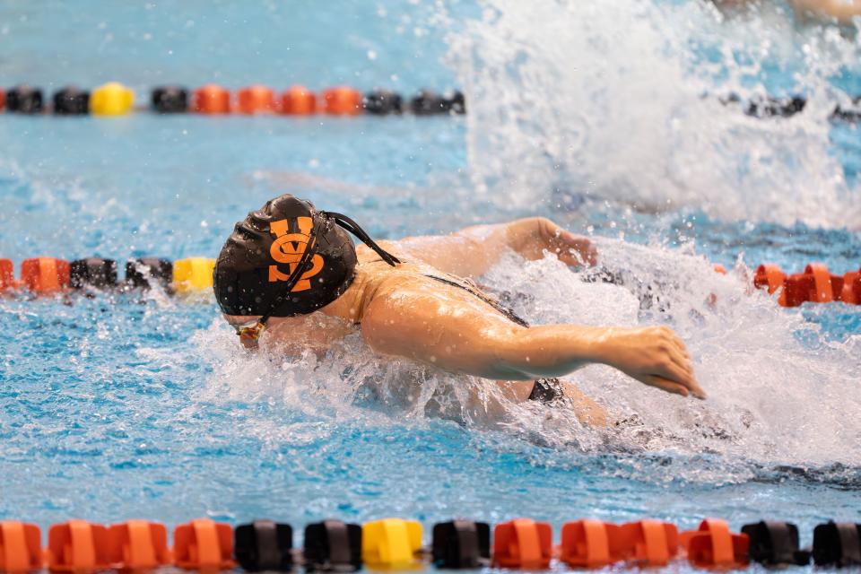York Suburban’s Chloe Moore competes in the 200 Yard IM at the Dick Guyer YAIAA Swimming & Diving Championship on Friday, February 9, 2024.