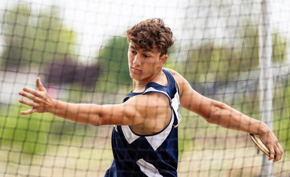 Middleton’s Patxi Franks won the 4A discus state title last year and moves up to the 5A level this year.