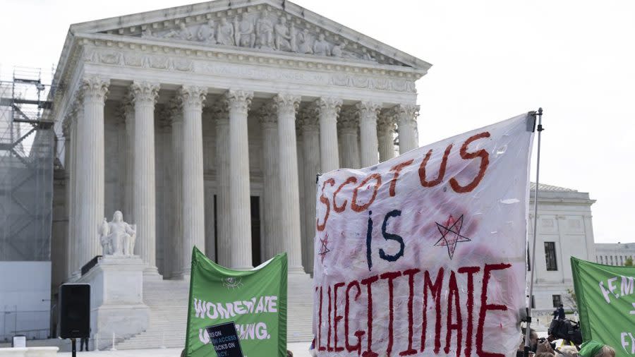 Supporters for abortion demonstrate outside the Supreme Court in Washington, D.C., on Wednesday, April 24, 2024 as the court hears oral arguments in Moyle v. U.S. (Greg Nash/The Hill)