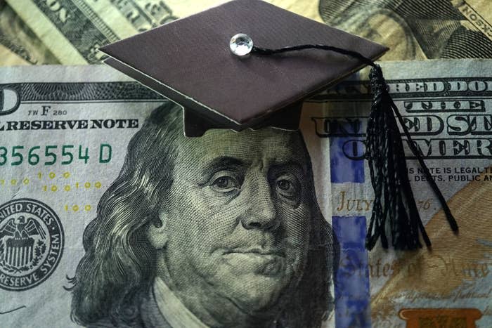 Hundred dollar bill with a graduation cap on Ben Franklin's head