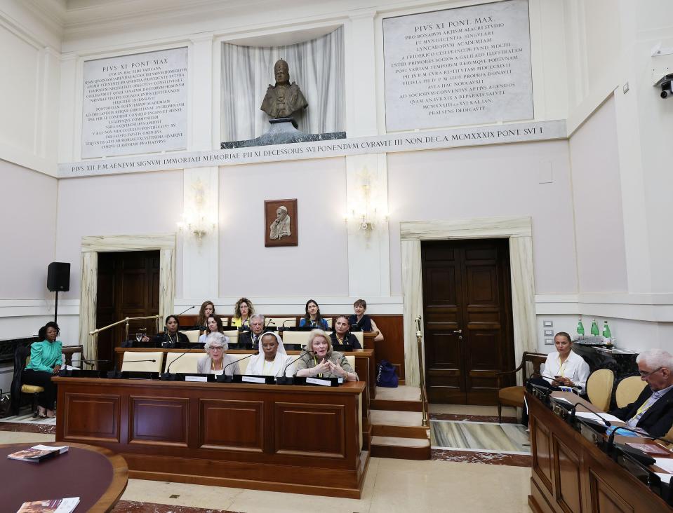 DMC executive vice president Sheri Dew participates on a panel during a Deseret Management Corporation partnered symposium on the “Role of Media and Art in Society” at the Vatican in Rome on Thursday, May 11, 2023. during a Deseret Management Corporation partnered symposium on the “Role of Media and Art in Society” at the Vatican in Rome on Thursday, May 11, 2023. | Jeffrey D. Allred, Deseret News