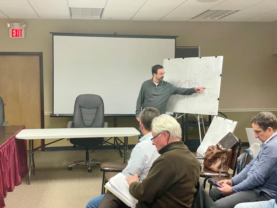 Joe Coronati of Jones & Beach Engineer presented the conceptual site plan to the Stratham ZBA Jan. 10, which includes 59 stand-alone, three-bedroom condos with a deck attached to each unit.