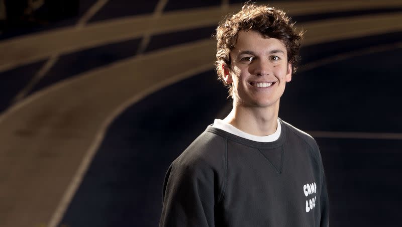 Former BYU track and field athlete Easton Allred is photographed at the school’s indoor track in Provo on Thursday, March 2, 2023.