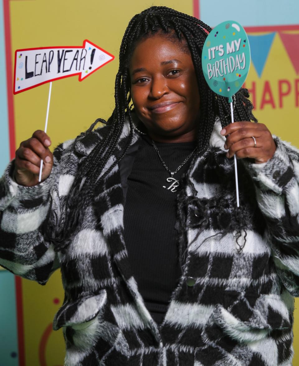 Rica Walker-Davis is celebrating her 11th Leap Day birthday. She's photographed at the Delaware Children's Museum.