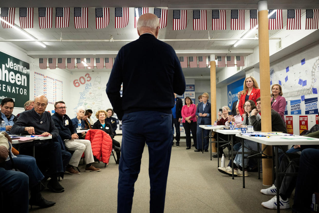 Attendees listen as President Biden speaks at the opening. (Brendan Smialowski  / AFP - Getty Images)