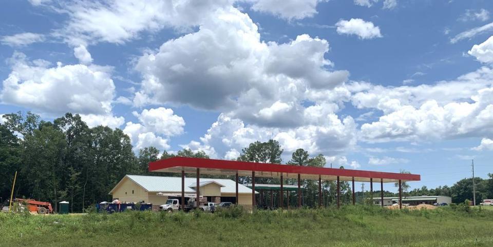  A 1st Place Fuel gas station is under construction at the corner of Mississippi 57 and Poticaw Bayou Road in Vancleave, with a Krispy Krunchy Chicken selling chicken, sandwiches, wings and sides.