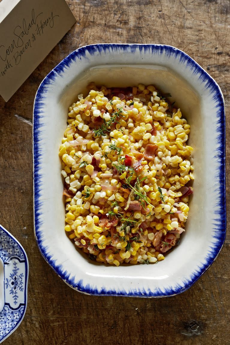 <p>Deck out your plain dish of corn with chopped up pieces of crispy bacon and a drizzle of honey.</p><p><strong><a href="http://www.countryliving.com/food-drinks/a29134232/corn-salad-with-bacon-and-honey/" rel="nofollow noopener" target="_blank" data-ylk="slk:Get the recipe;elm:context_link;itc:0;sec:content-canvas" class="link ">Get the recipe</a>.</strong> </p>