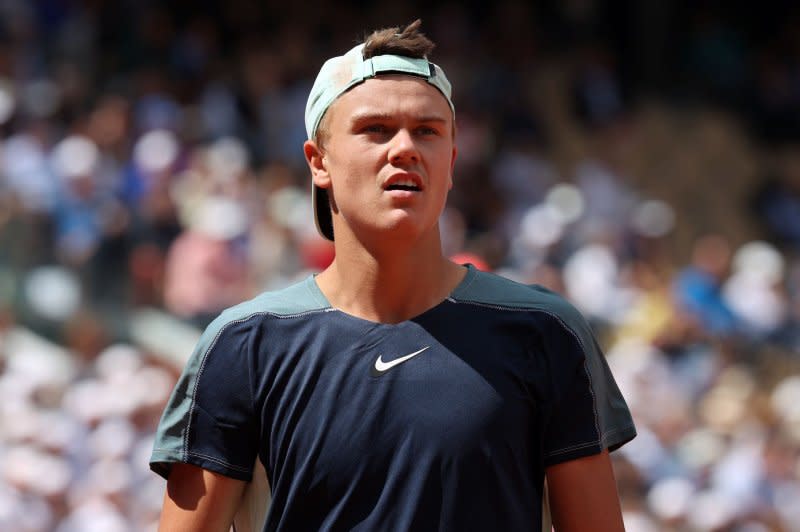 Holger Rune (pictured) of Denmark lost to unseeded Arthur Cazaux of France in the second round of the 2024 Australian Open on Thursday in Melbourne. File Photo by Maya Vidon-White/UPI