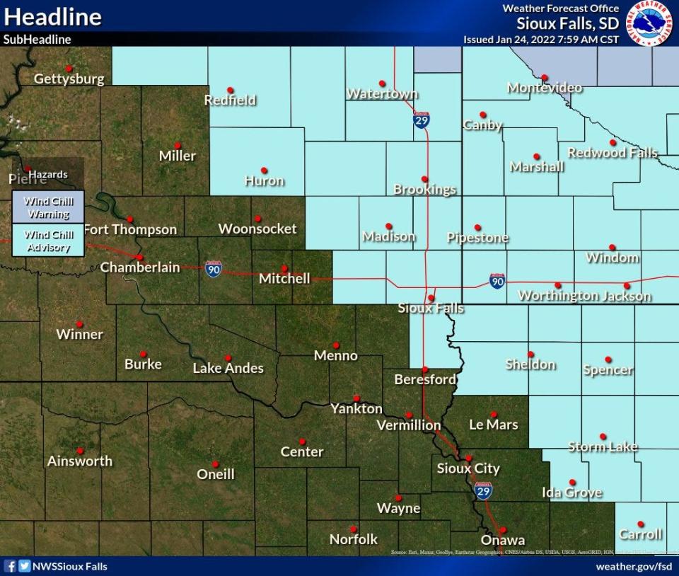 Areas under a Wind Chill Advisory or Warning.