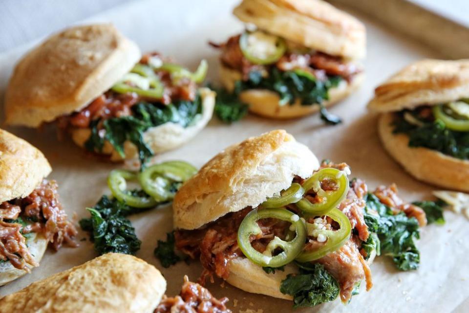 Pulled Pork and Kale Biscuit Sandwiches