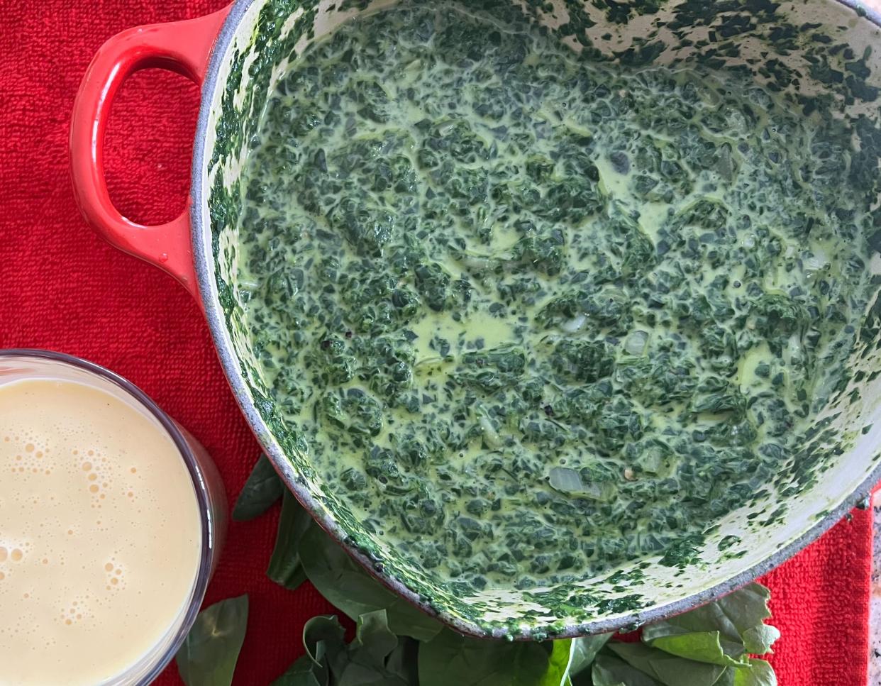 Do creamed spinach and egg nog go together? Top Chef Richard Blais says yes, so we tried it. (Photo: Terri Peters)