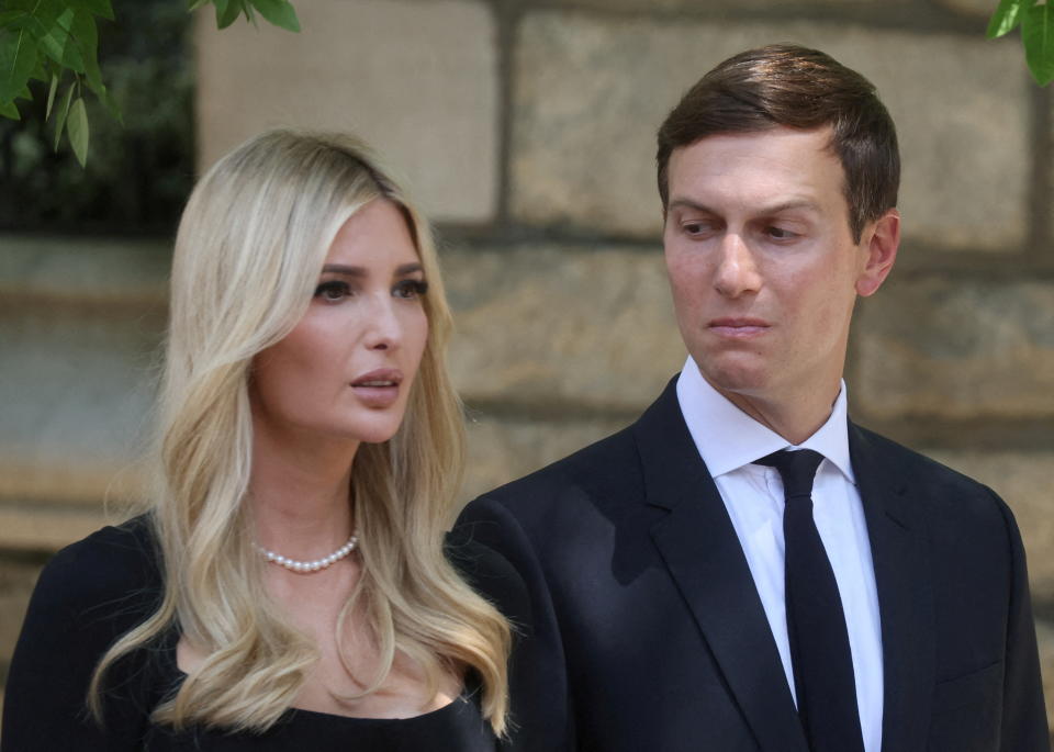 Ivanka Trump, daughter of Former U.S. President Donald Trump and Ivana Trump and her husband Jared Kushner arrive to attend the funeral for Ivana Trump, socialite and first wife of former U.S. President Donald Trump, at St. Vincent Ferrer Church, in New York City, U.S., July 20, 2022.  REUTERS/Brendan McDermid