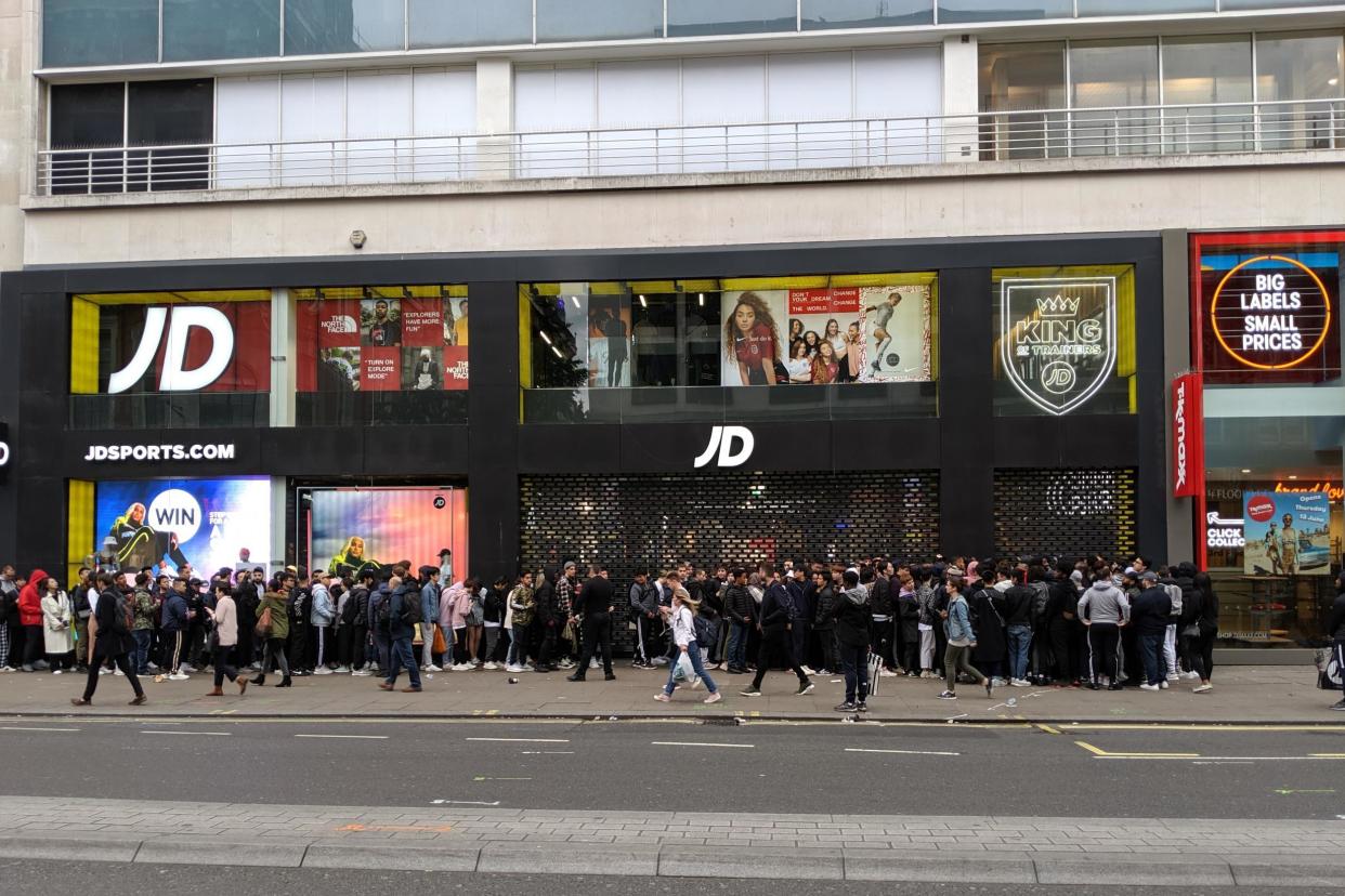 Queues outside JD Sports in London on Friday morning: Shezi Manezi