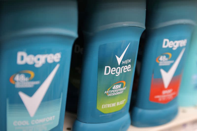 Degree, a brand of Unilever, is seen on display in a store in Manhattan, New York City