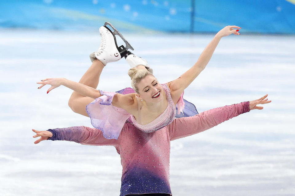 Piper Gilles and Paul Poirier of Canada skate during the Ice Dance Free Dance on day 10 of the Beijing 2022 Winter Olympic Games at Capital Indoor Stadium on February 14, 2022 in Beijing, China.