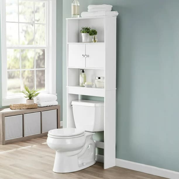 Mainstays White Bathroom Space Saver with 3 Fixed Shelves