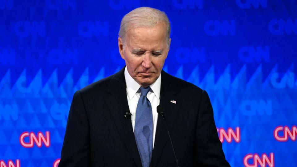 PHOTO: President Joe Biden participates in the first presidential debate of the 2024 elections with former President Donald Trump at CNN's studios in Atlanta, June 27, 2024. (Andrew Caballero-Reynolds/AFP via Getty Images)