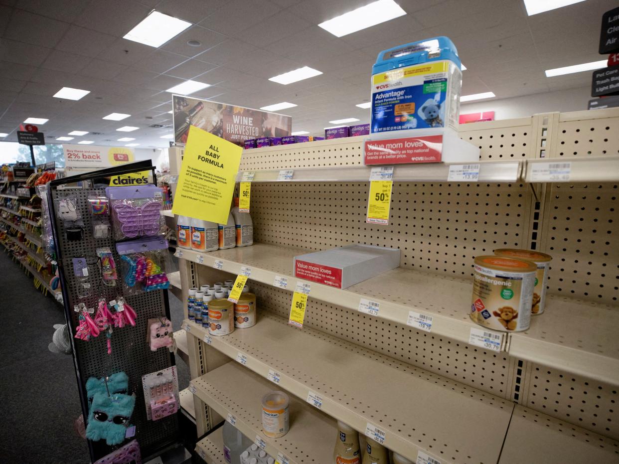 Empty shelves showing a shortage of baby formula in San Antonio, Texas.