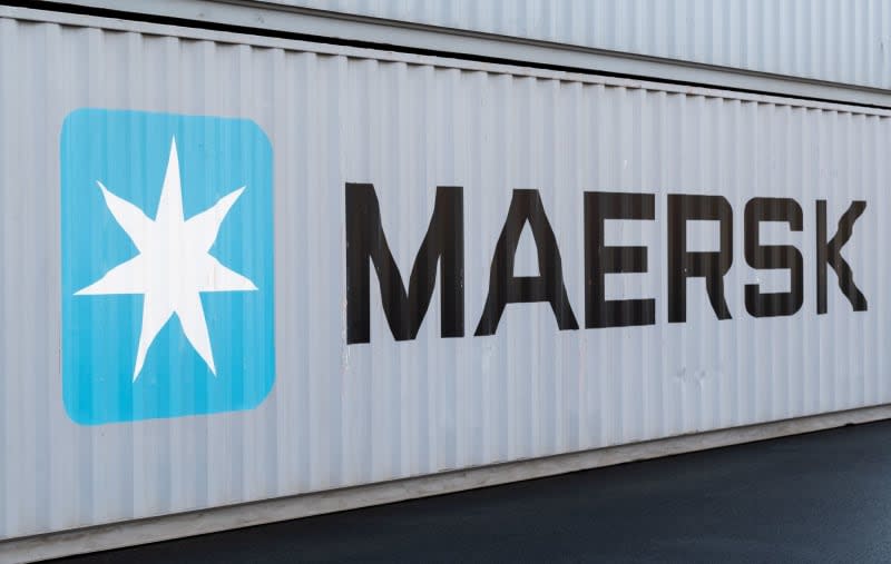 A container with the logo of A. P. Moller-Maersk Group stands at the Black Forest Terminal (BFT) site. Silas Stein/dpa