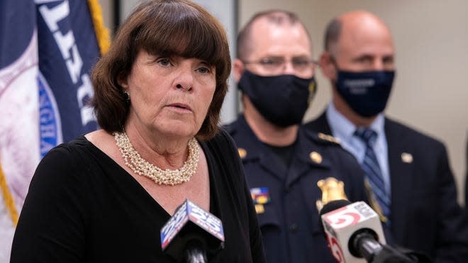 Middlesex District Attorney Marian Ryan speaks during a press conference last May after the stabbing death of Jasmyn Beatty, 28, of Framingham.