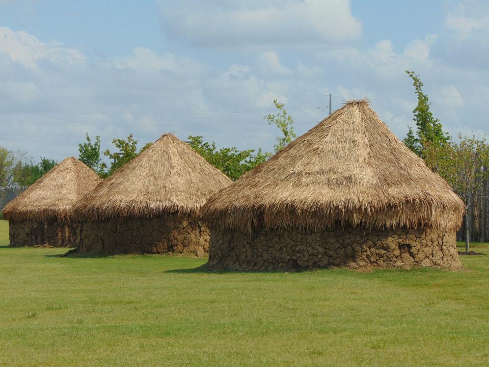 The Choctaw Cultural Center south of Durant features an outdoor village, made up of three traditional houses, as well as dance grounds, a stickball field, gardens and a mound used for housing, ceremonies, burials.