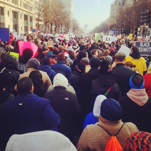 Protesters march towards the U.S Capitol building on Saturday Dec. 13, 2014 in Washington, DC. 
