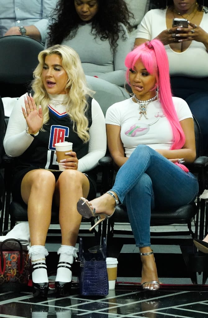 Saweetie at the Clippers vs. Suns game in LA on April 6. - Credit: London Entertainment/Splash News / SplashNews.com