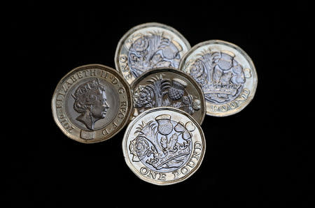 FILE PHOTO: New one pound coins, which come into circulation today, are seen in London, Britain March 28, 2017. REUTERS/Neil Hall