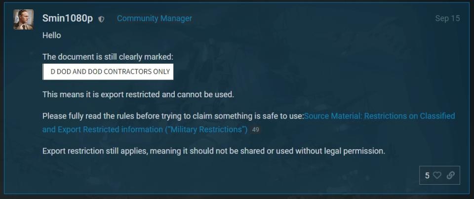 Don't post export-restricted military documents on the War Thunder forums, please