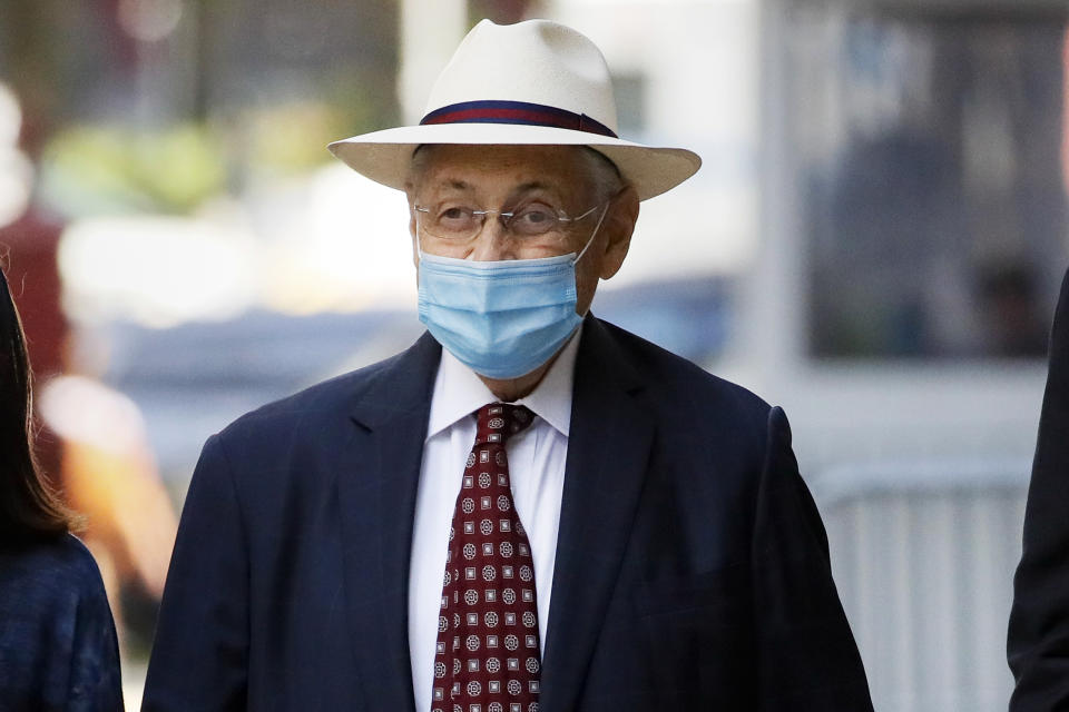 FILE — In this July 20, 2020 file photo, former New York Assembly Speaker Sheldon Silver leaves U.S. District Court after he was sentenced to 6 1/2 years in prison, in New York. Silver has been released from a federal prison on furlough, while he awaits potential placement to home confinement, a person familiar with the matter told The Associated Press, Tuesday, May 4, 2021. (AP Photo/John Minchillo, File)