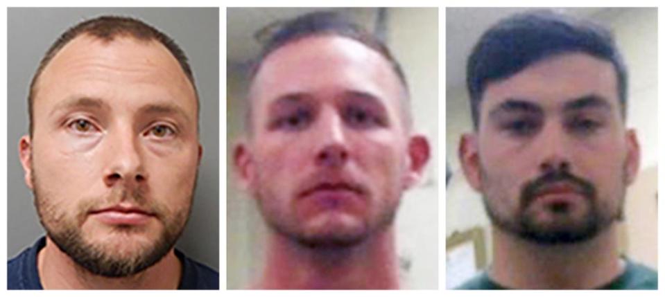 FILE - This combination of photos provided by the Ouachita Correctional Center and Franklin Parish Sheriff’s Office shows, from left, former Louisiana State Police Troopers Jacob Brown, Dakota DeMoss and George “Kam” Harper. (AP)